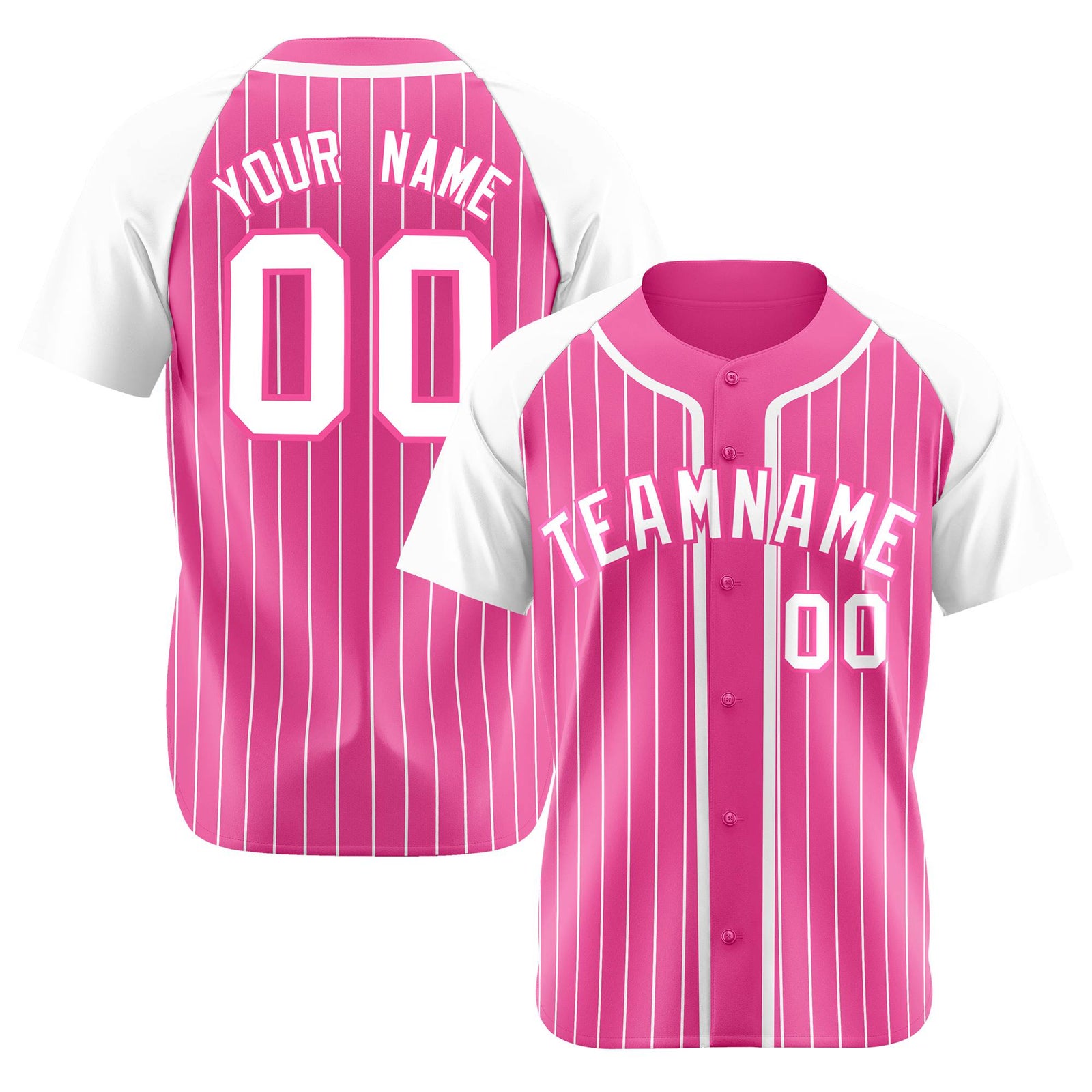 Custom Pink White Pinstripe Pink-White Authentic Raglan Sleeves Baseball Jersey