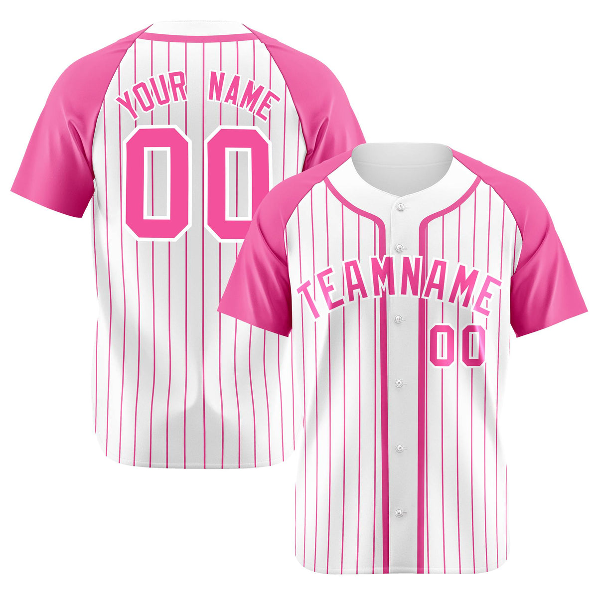 Custom White Pink Pinstripe White-Pink Authentic Raglan Sleeves Baseball Jersey