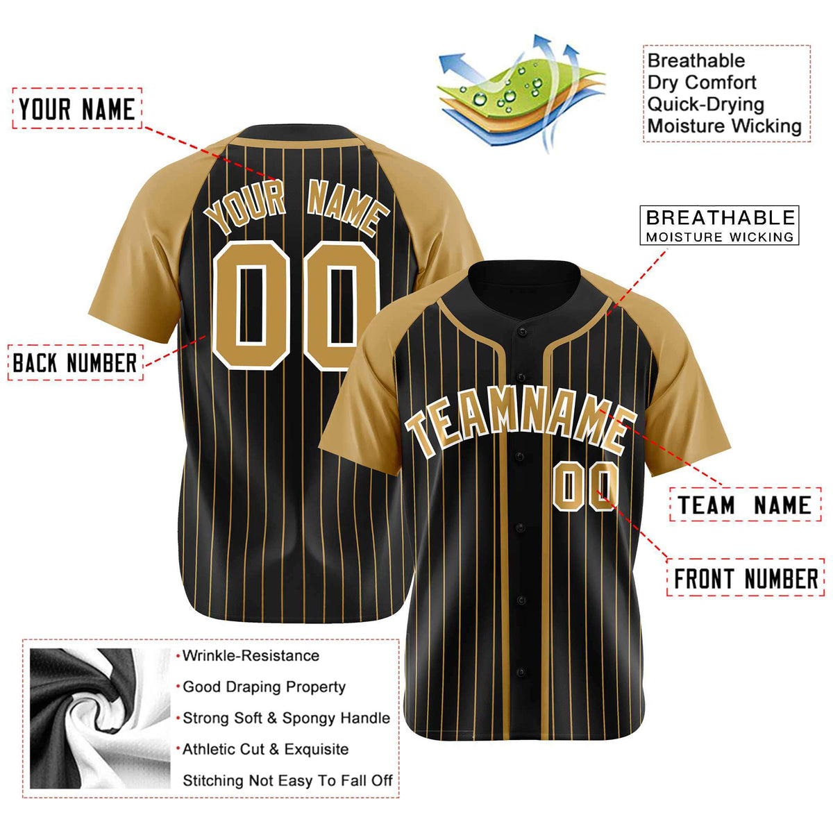 Custom Black Brown Pinstripe Brown-White Authentic Raglan Sleeves Baseball Jersey