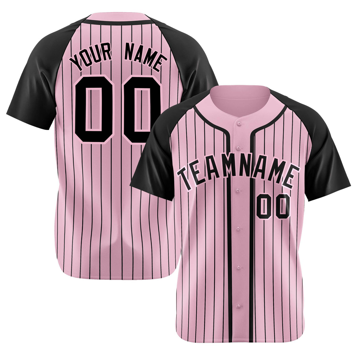 Custom Pink Black Pinstripe Pink-Black Authentic Raglan Sleeves Baseball Jersey