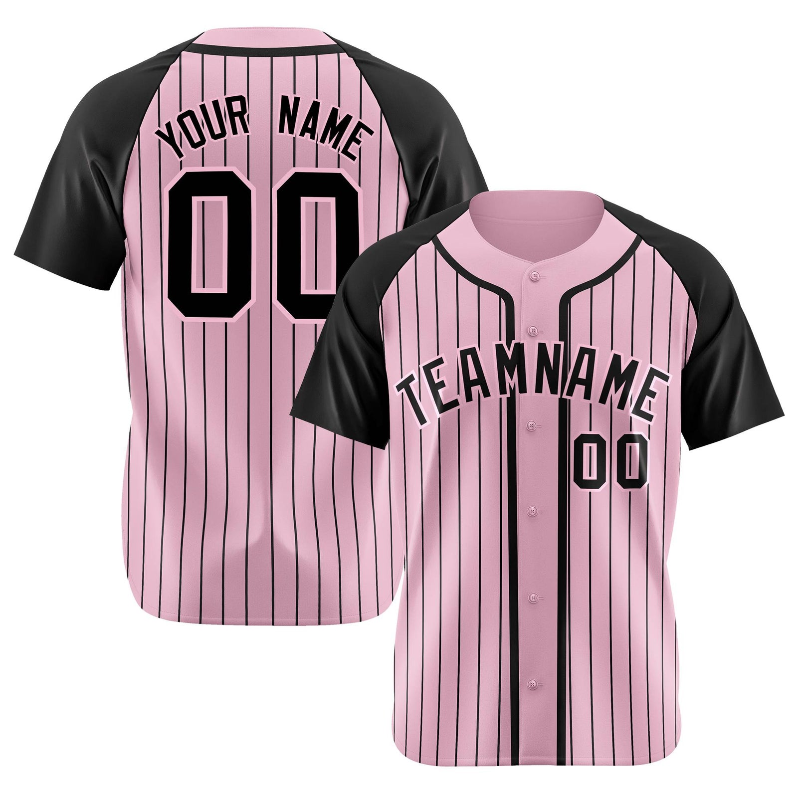 Custom Pink Black Pinstripe Pink-Black Authentic Raglan Sleeves Baseball Jersey