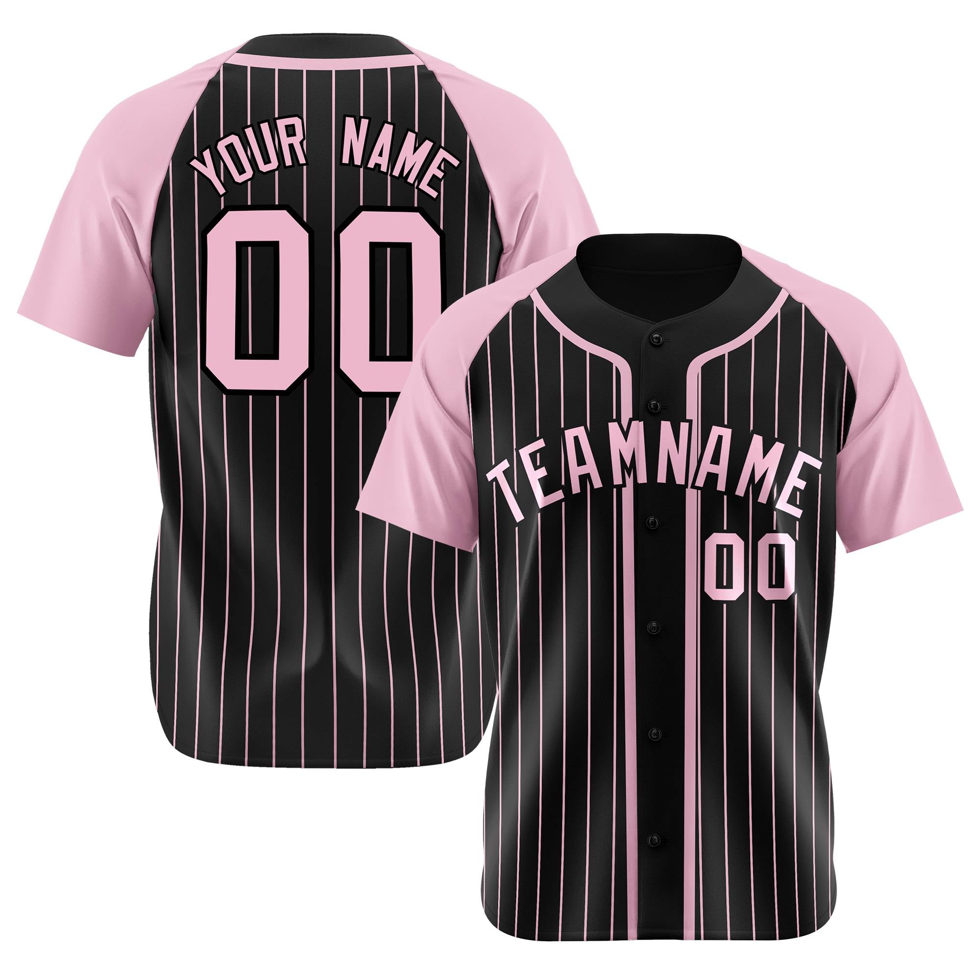 Custom Black Pink Pinstripe Black-Pink Authentic Raglan Sleeves Baseball Jersey