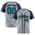 Custom Gray Navy Pinstripe Green-Navy Authentic Raglan Sleeves Baseball Jersey