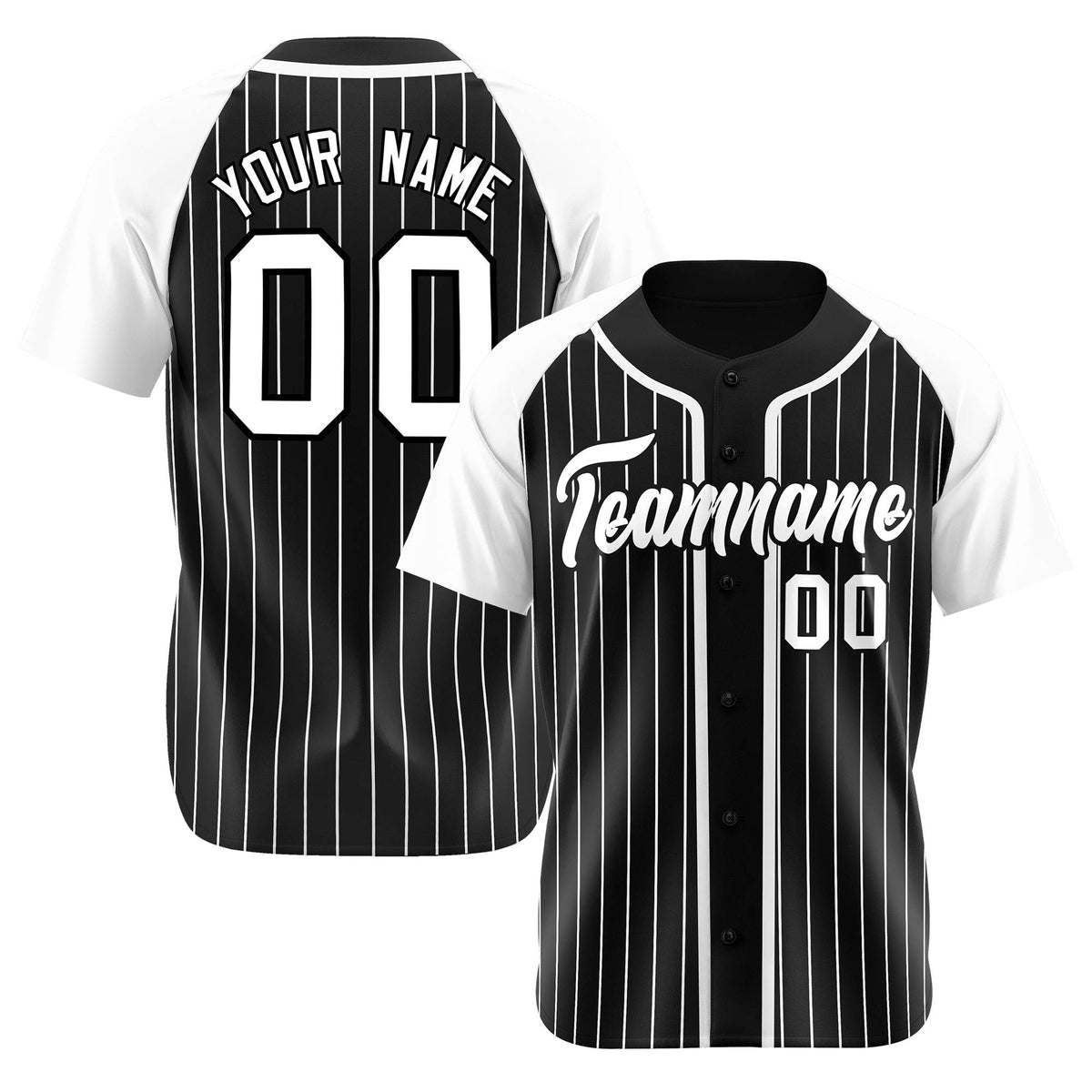 Custom Black White Pinstripe Gray-White Authentic Raglan Sleeves Baseball Jersey