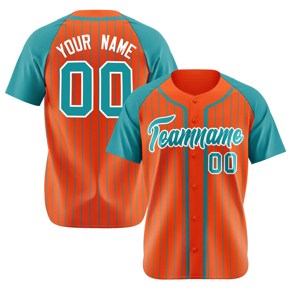 Custom Orange Midnight-Green Pinstripe Midnight-Green White Authentic Raglan Sleeves Baseball Jersey