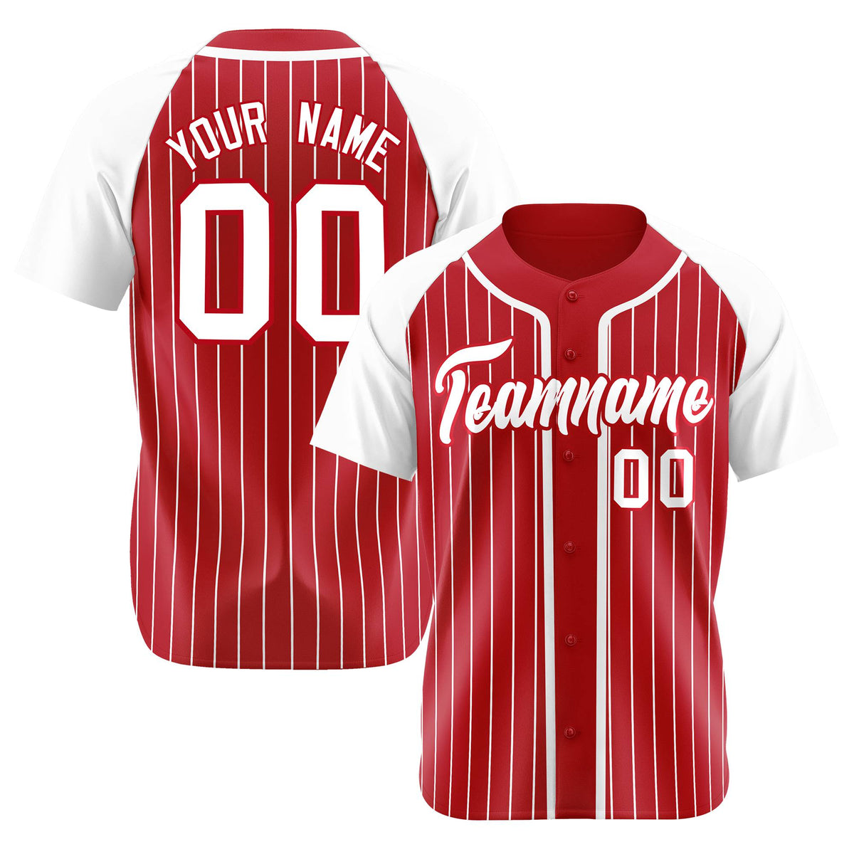 Custom Red White Pinstripe Red-White Authentic Raglan Sleeves Baseball Jersey