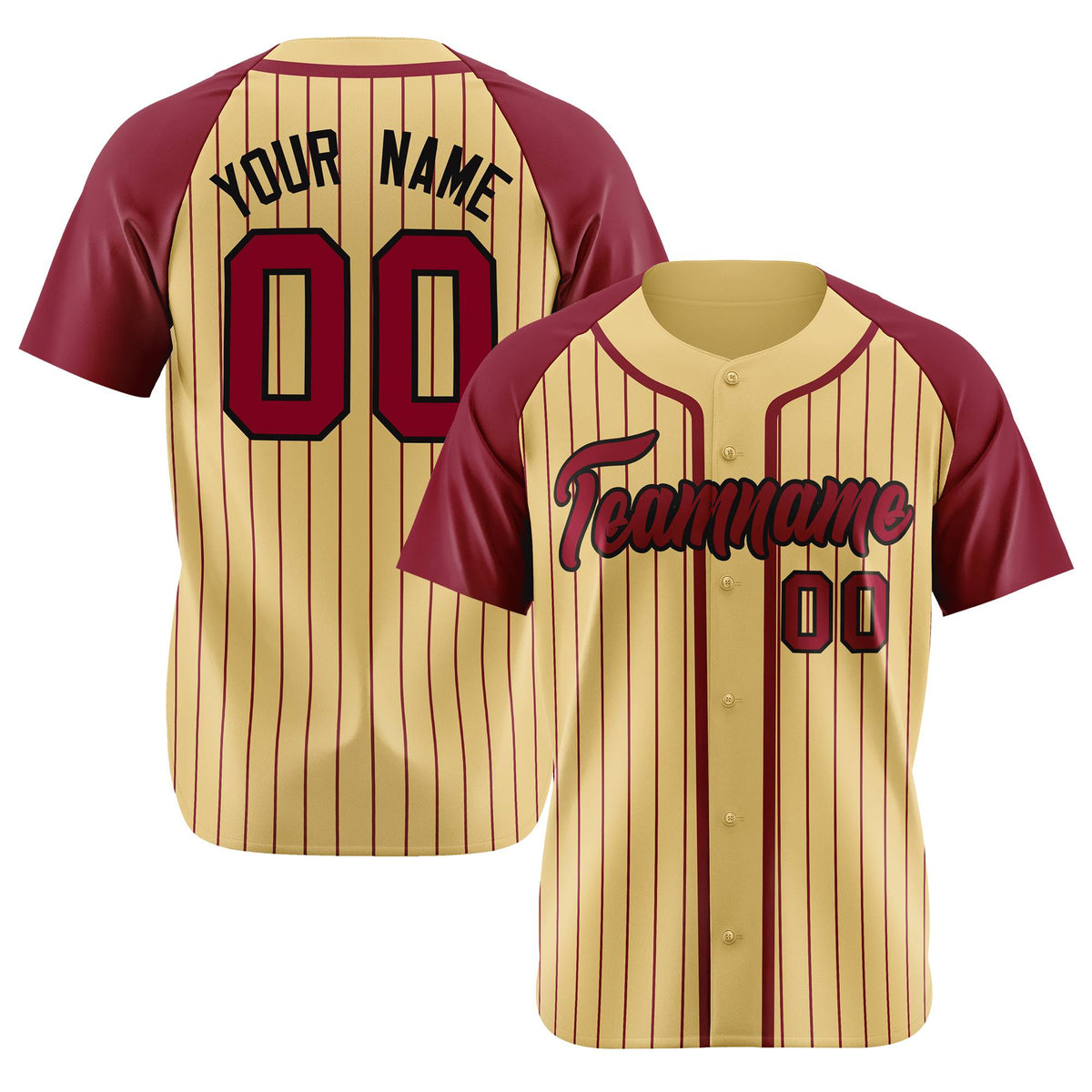 Custom Cream Burgundy Pinstripe Burgundy-Black Authentic Raglan Sleeves Baseball Jersey