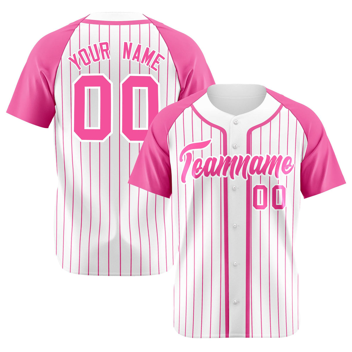 Custom White Pink Pinstripe White-Pink Authentic Raglan Sleeves Baseball Jersey