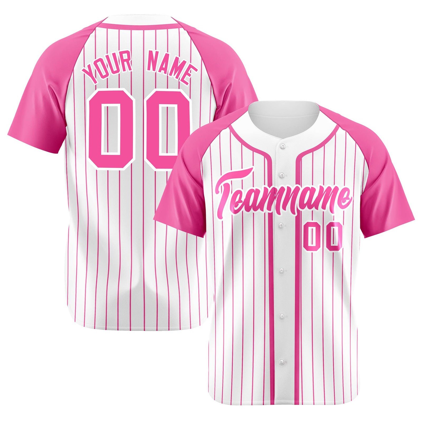 Custom White Pink Pinstripe White-Pink Authentic Raglan Sleeves Baseball Jersey