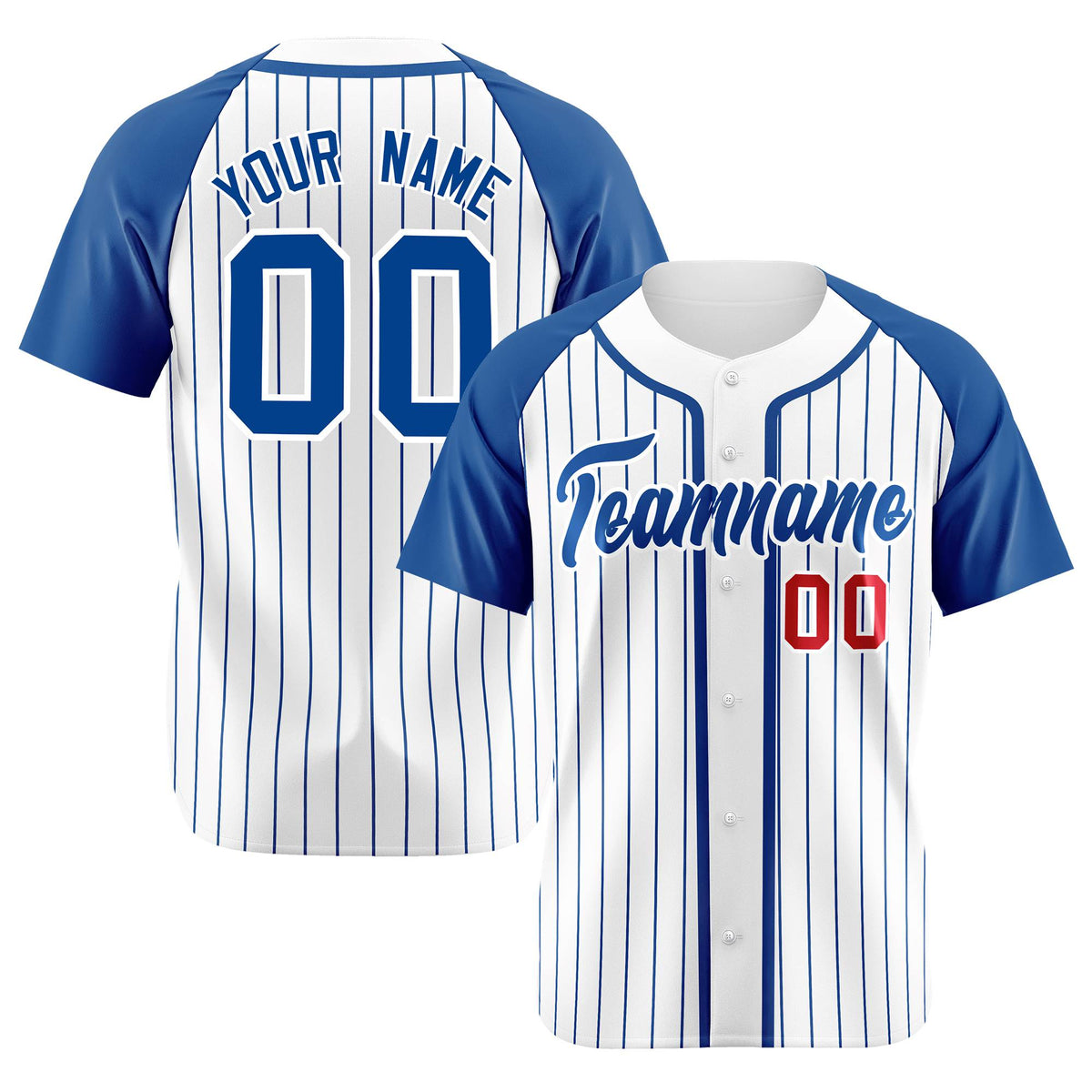 Custom White Blue Pinstripe Crimson-Blue Authentic Raglan Sleeves Baseball Jersey