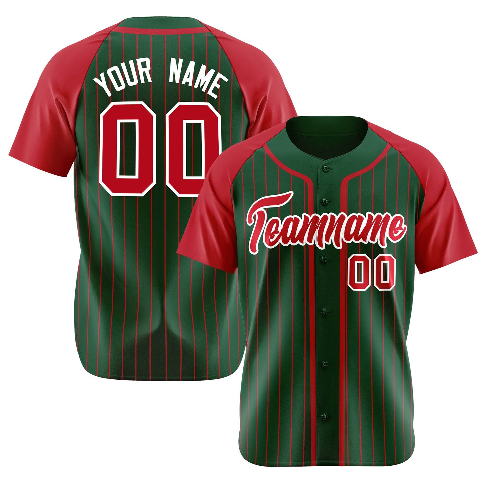Custom Green Crimson Pinstripe Crimson-White Authentic Raglan Sleeves Baseball Jersey