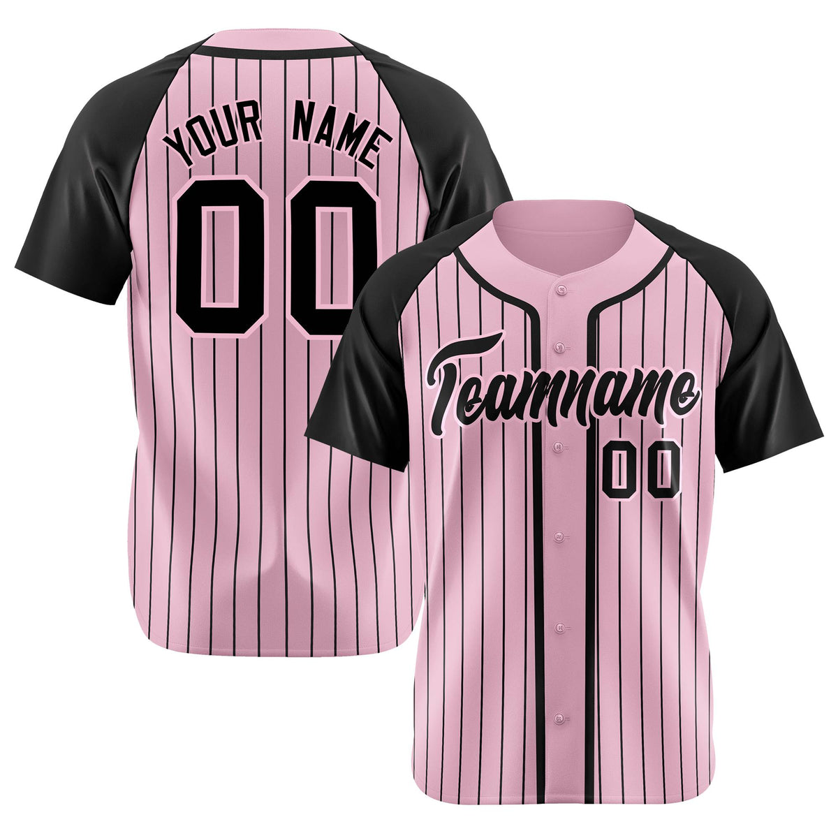 Custom Pink Black Pinstripe Pink-Black Authentic Raglan Sleeves Baseball Jersey