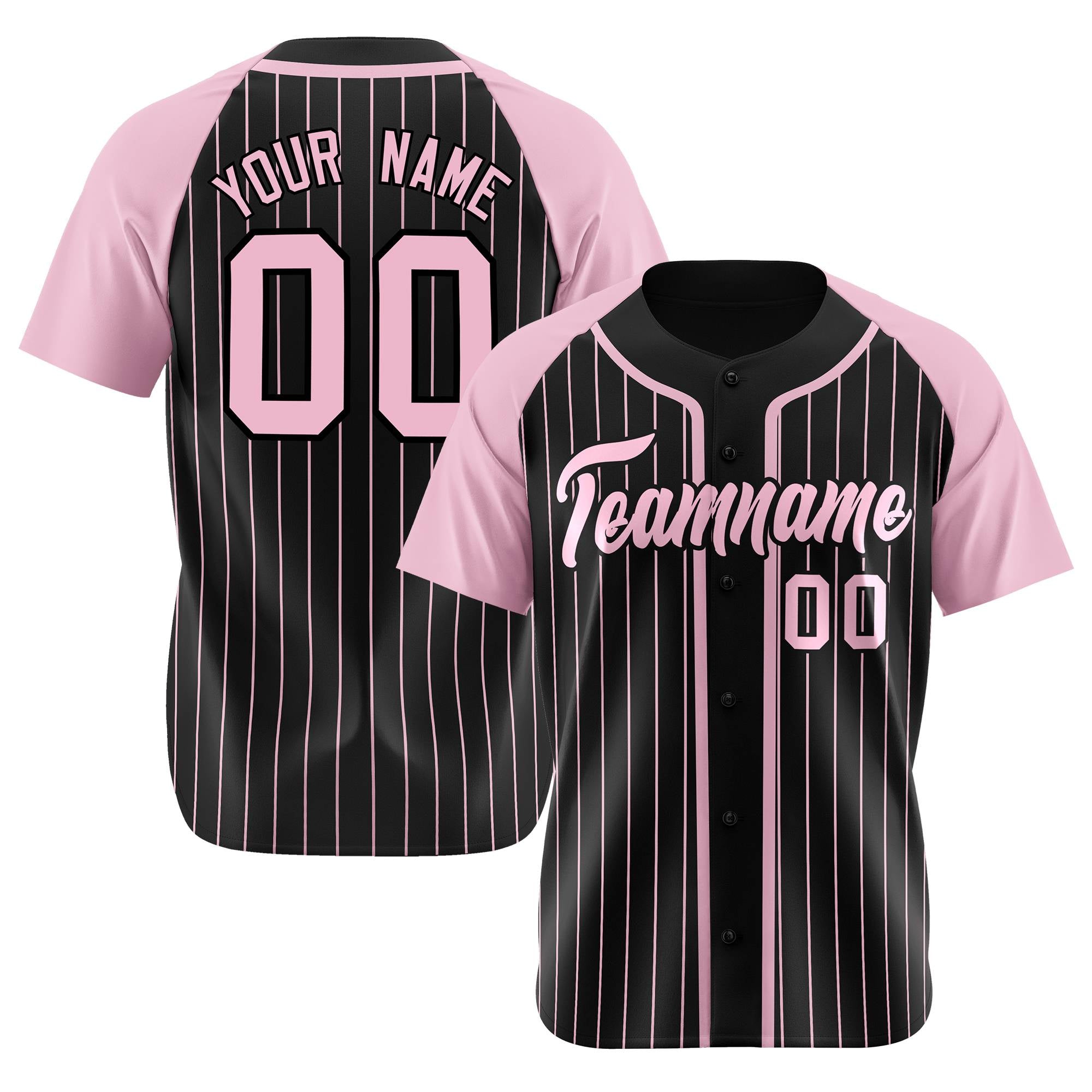 Custom Black Pink Pinstripe Black-Pink Authentic Raglan Sleeves Baseball Jersey