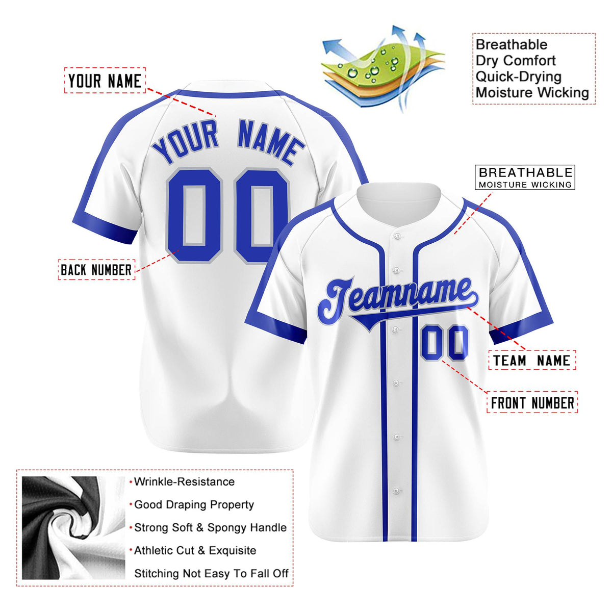 Custom White Blue Gray Baseball Jersey Personalized For Adults Youth