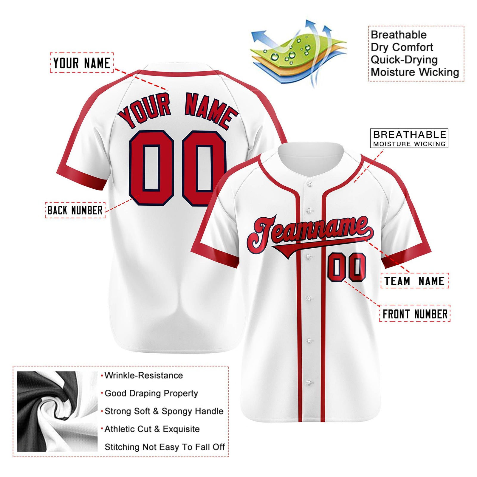 Custom White Red Black Baseball Jersey Personalized For Adults Youth