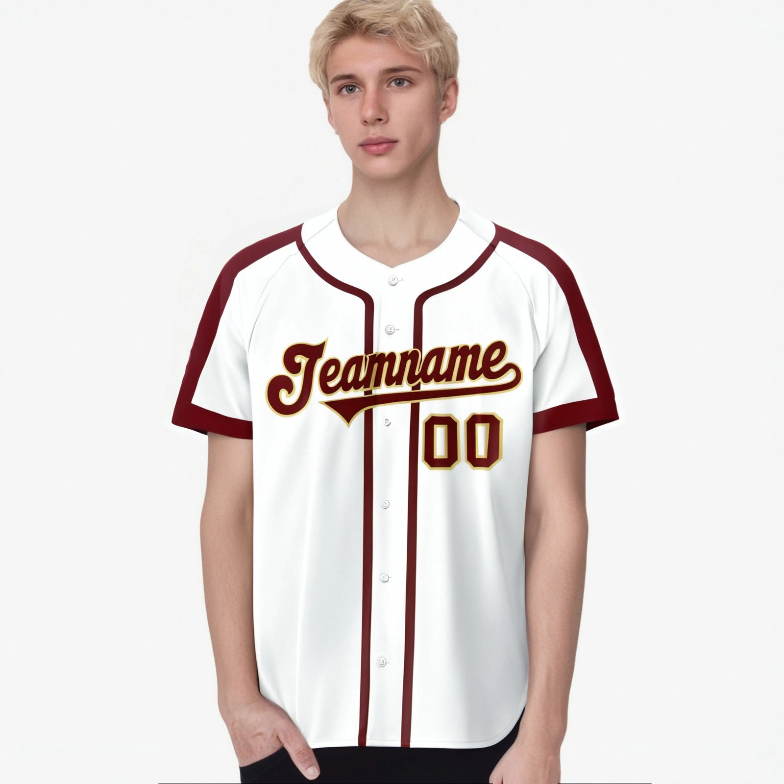 Custom White Crimson Gold Black Baseball Jersey Personalized For Adults Youth