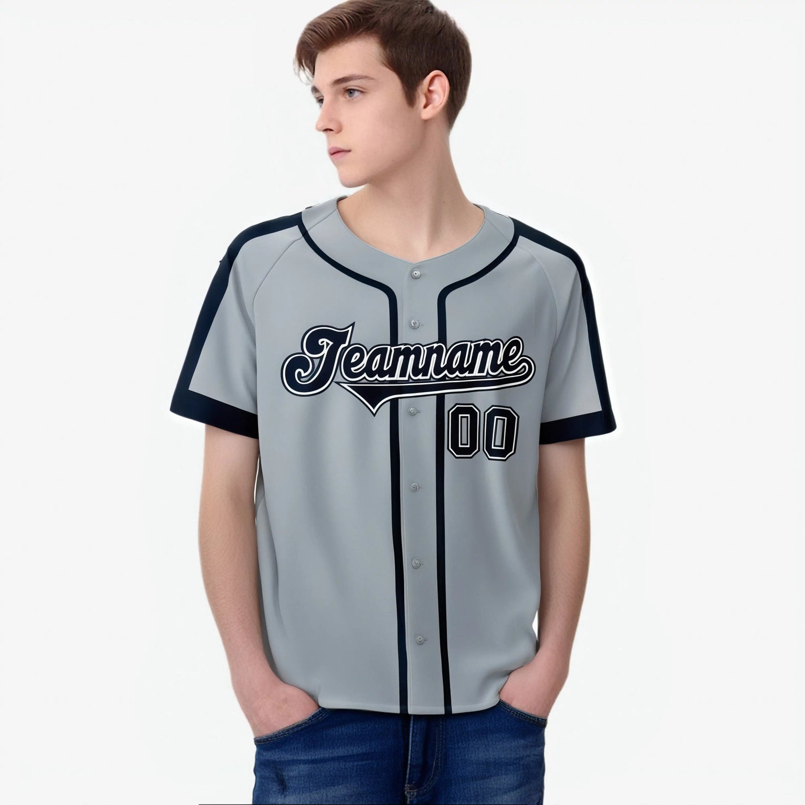 Custom Gray Navy White Baseball Jersey Personalized For Adults Youth
