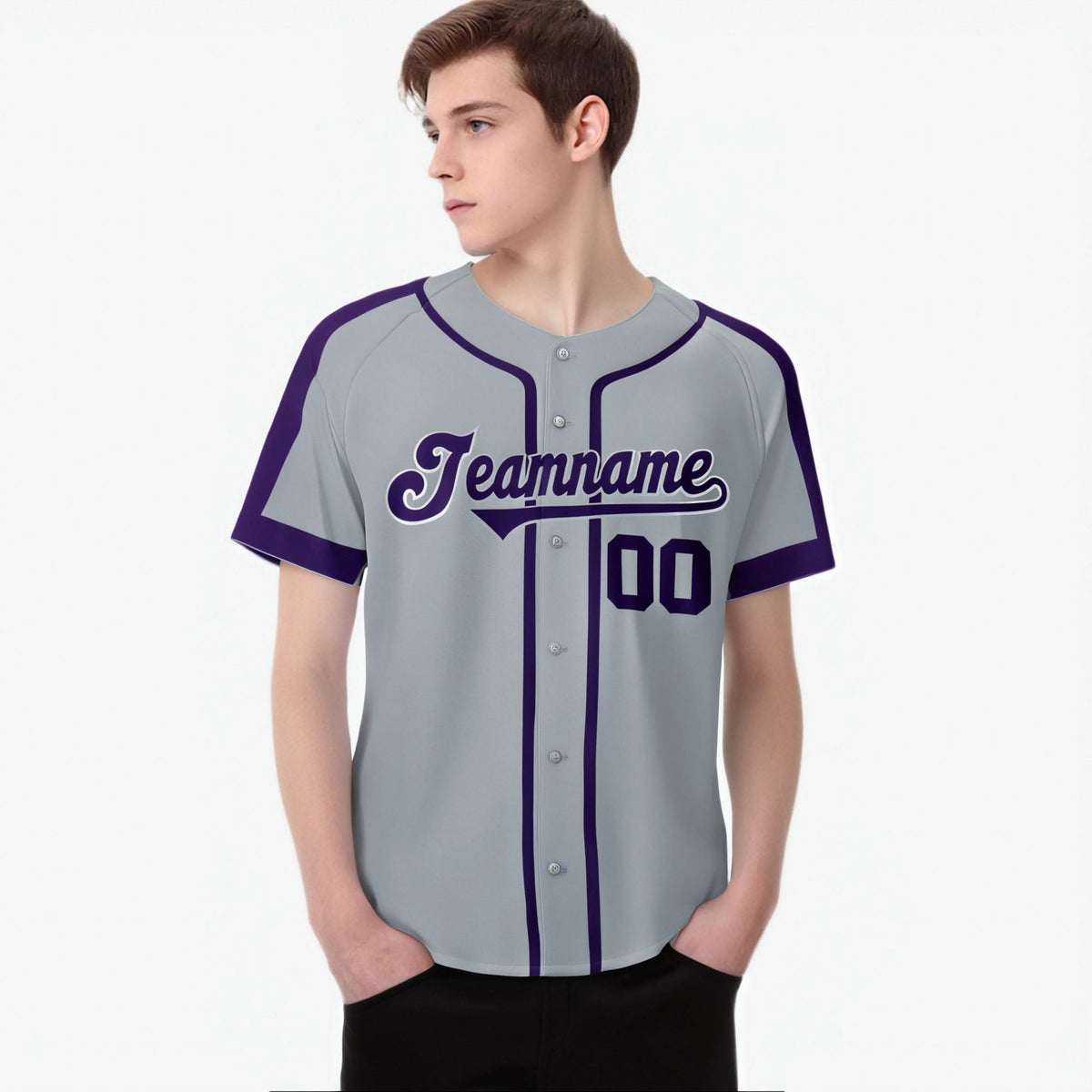 Custom Gray Purple Baseball Jersey Personalized For Adults Youth