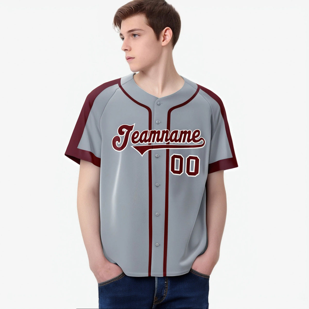 Custom Gray Red White Baseball Jersey