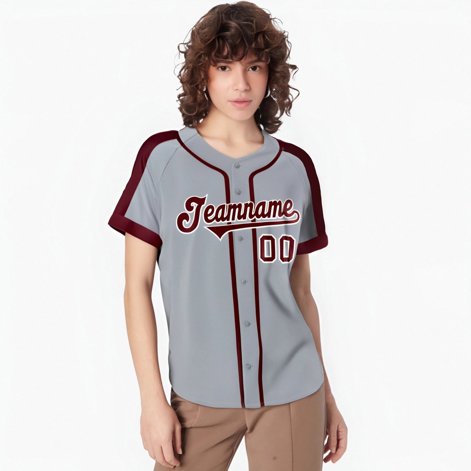 Custom Gray Red White Baseball Jersey