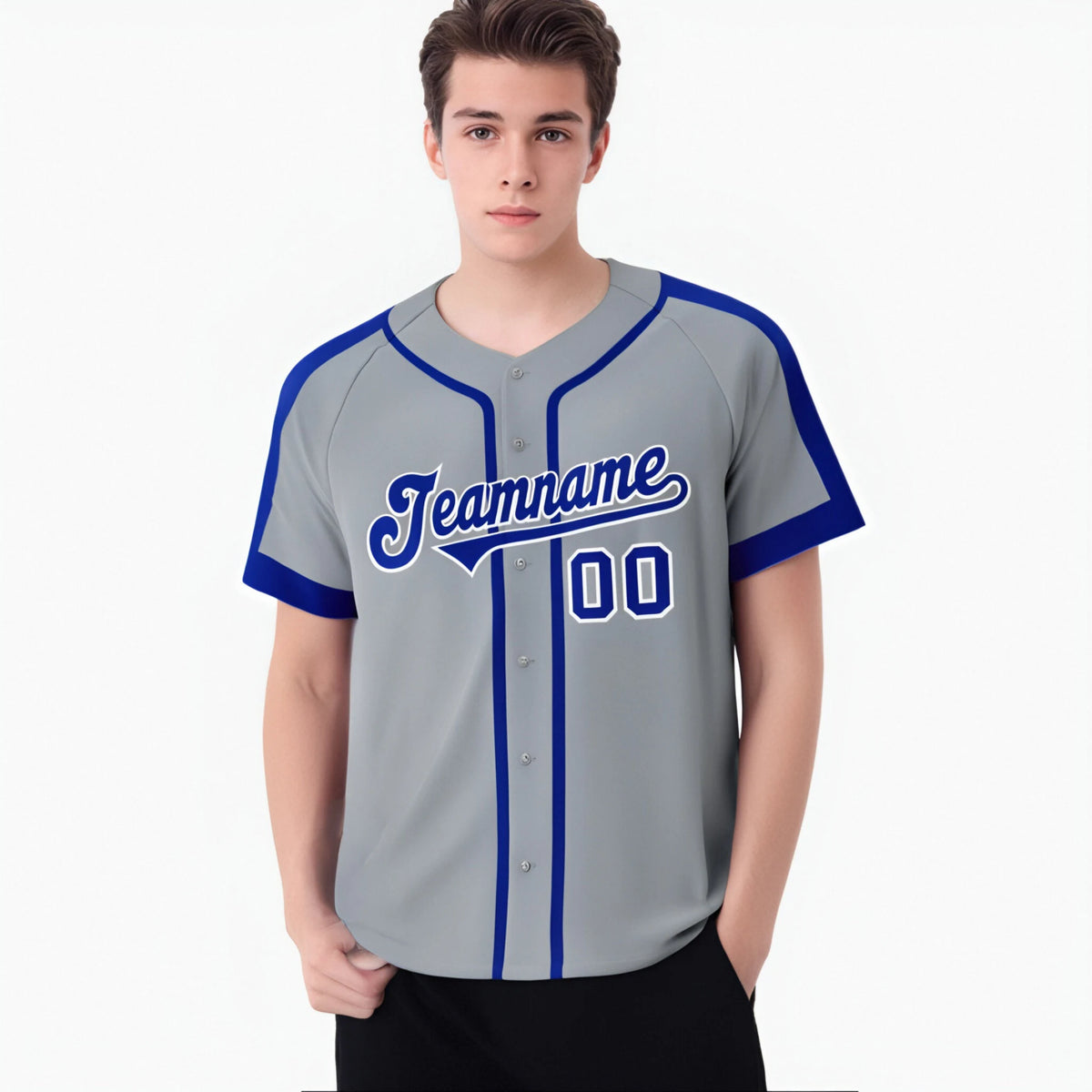 Custom Gray Royal Blue White Baseball Jersey Personalized For Adults Youth