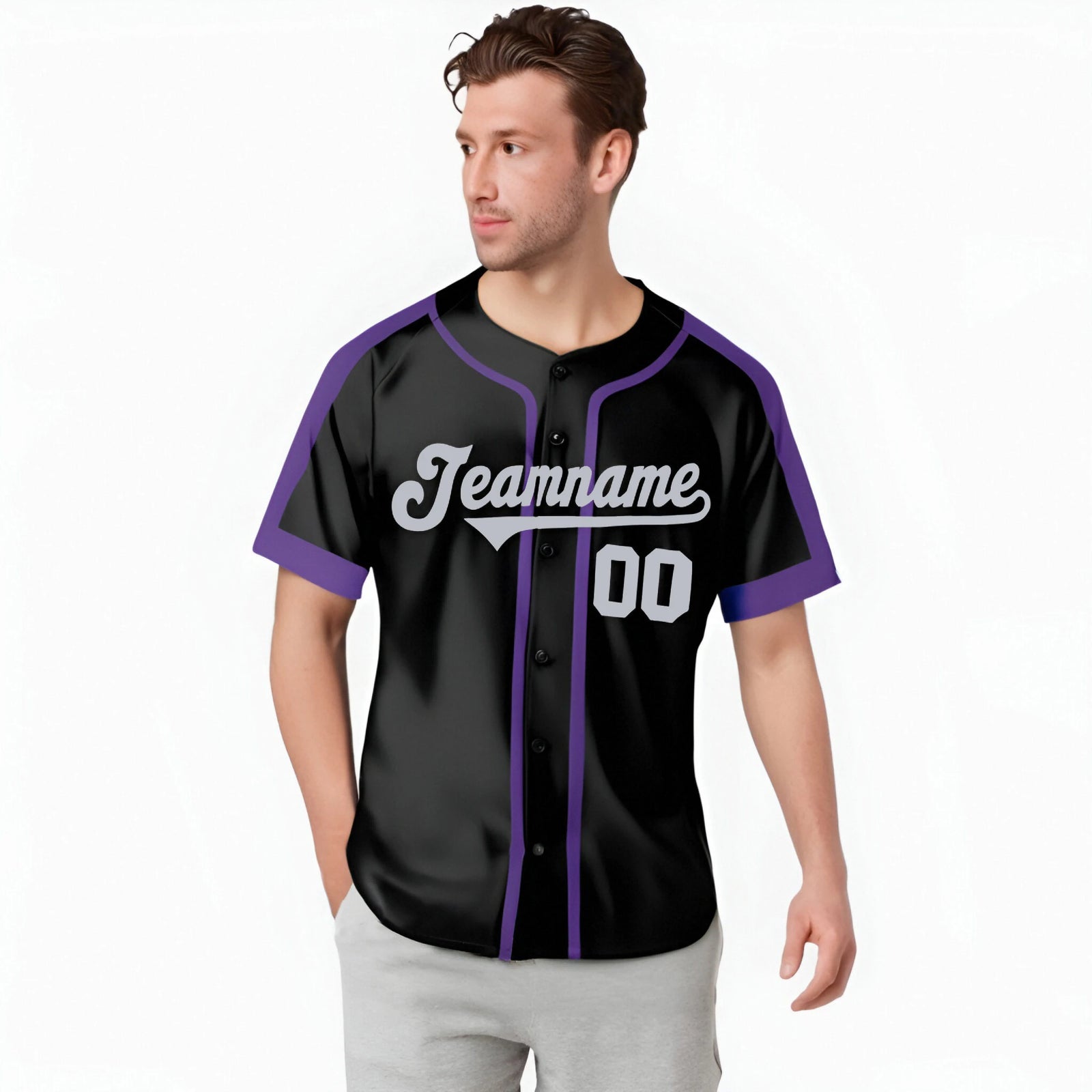 Custom Black Purple Gray Baseball Jersey