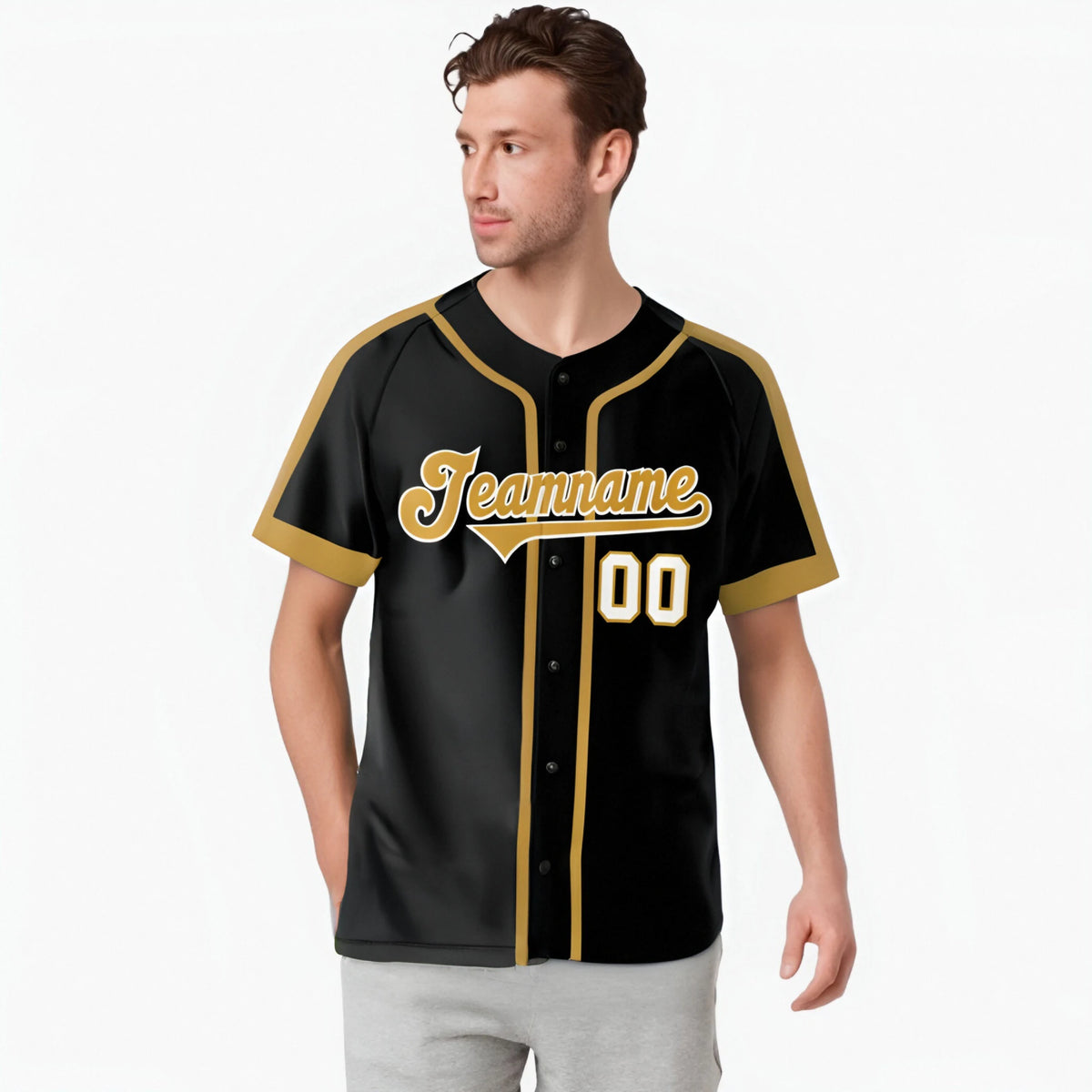 Custom Black Old Gold White Baseball Jersey