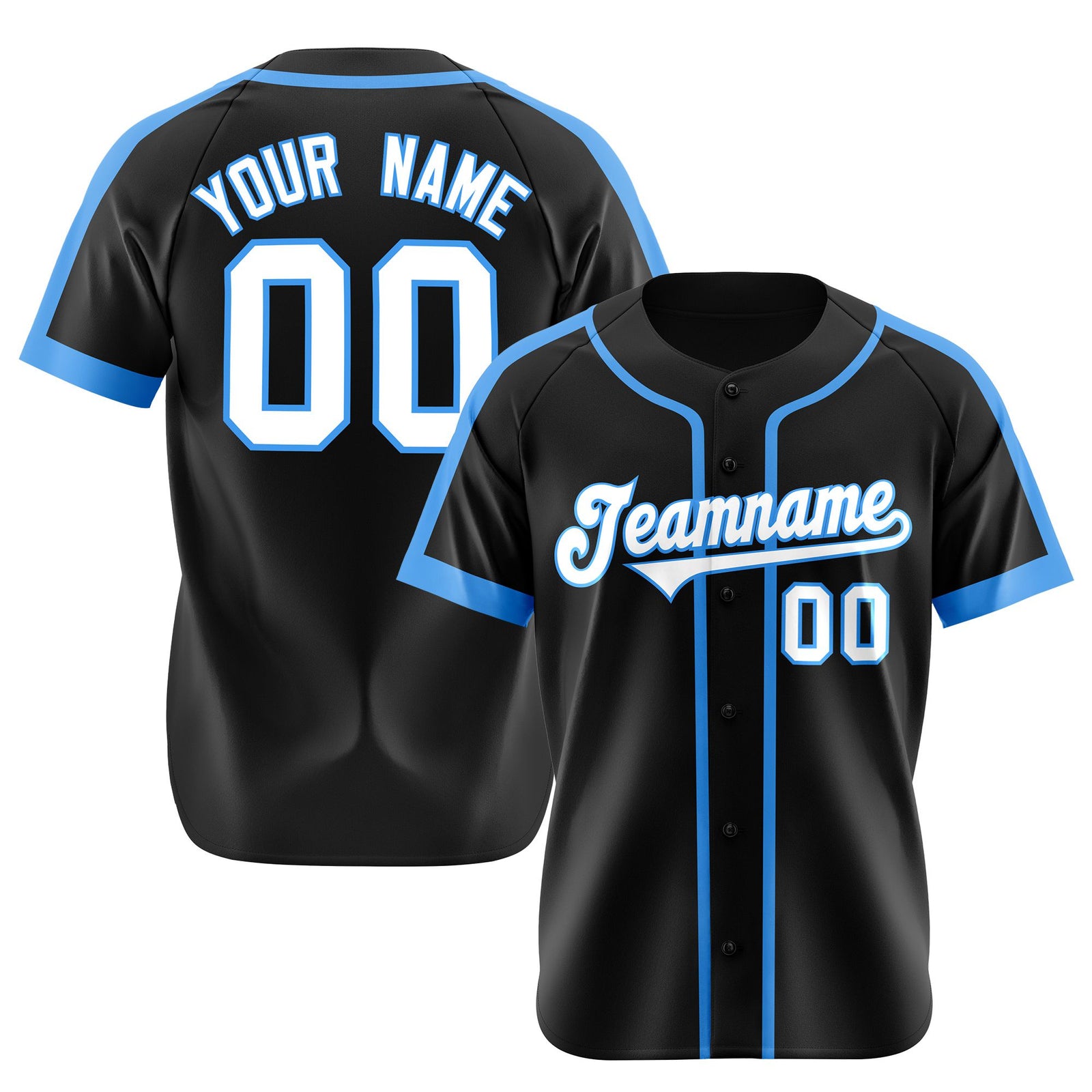 Custom Black Light Blue White Baseball Jersey