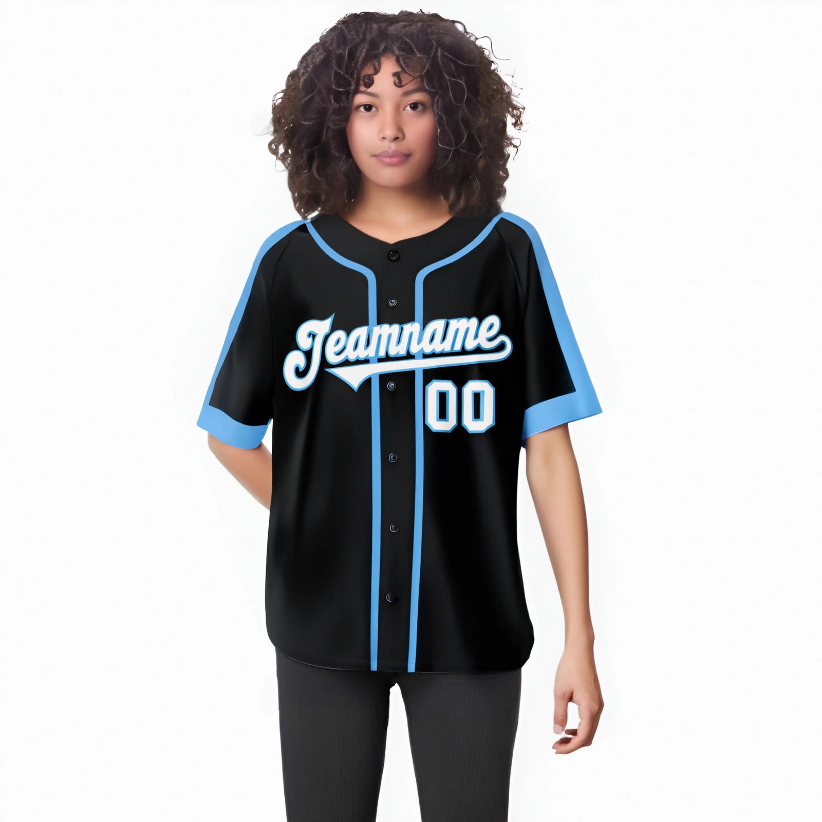 Custom Black Light Blue White Baseball Jersey