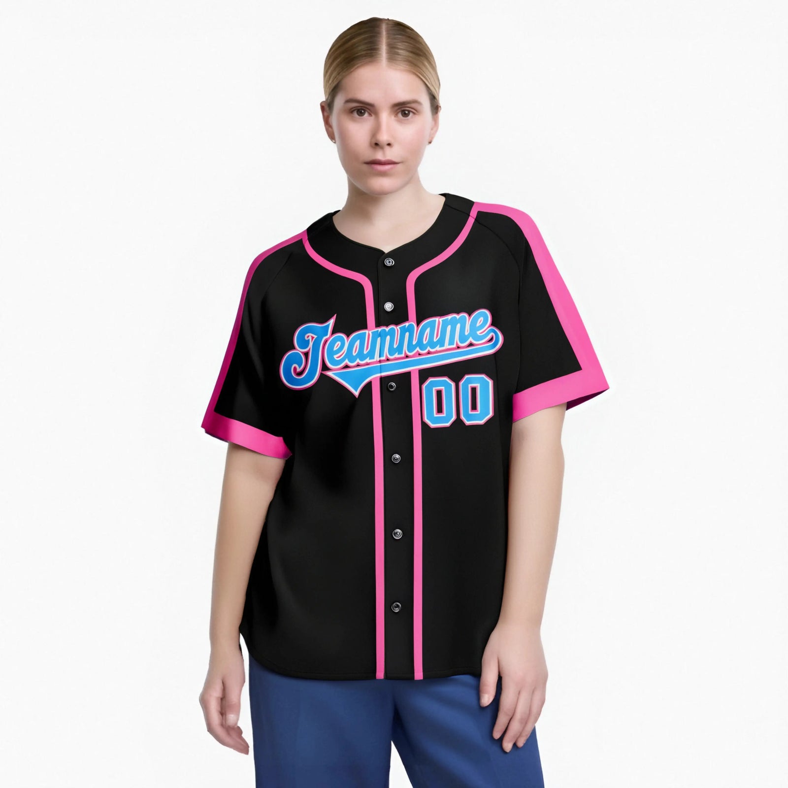 Custom Black Pink Bule White Baseball Jersey