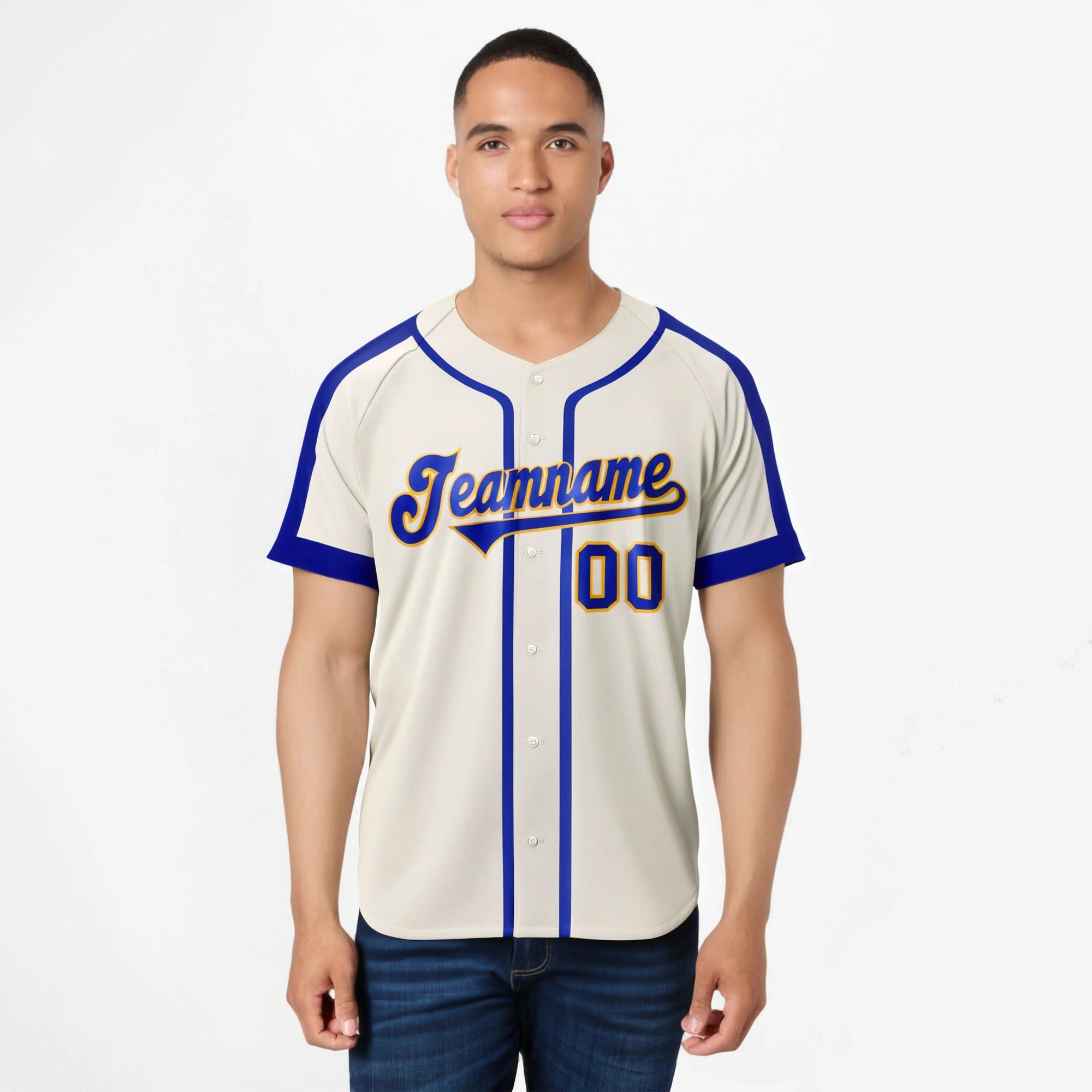 Custom Khaki Royal Blue Baseball Jersey