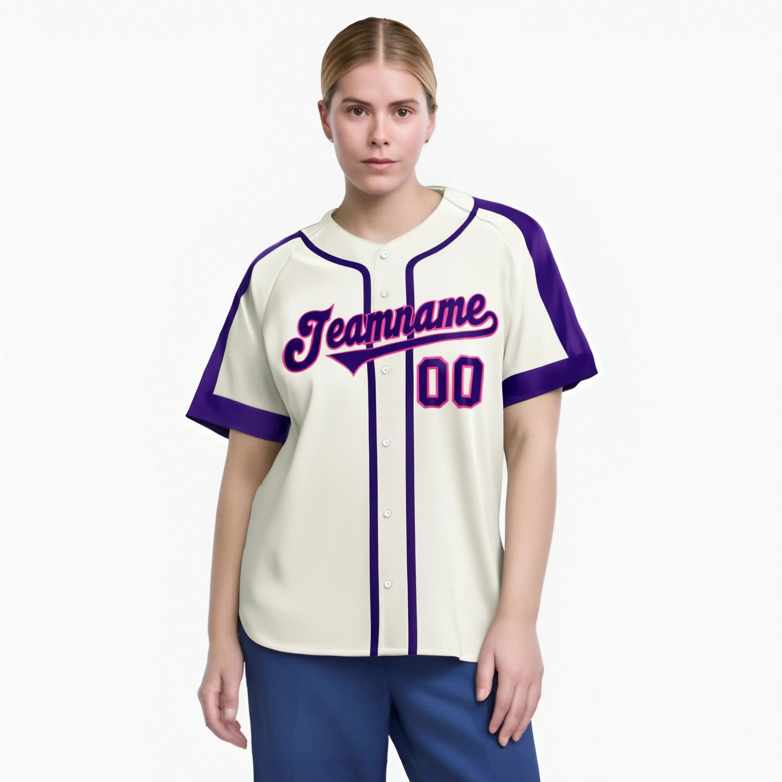 Custom Khaki Purple Blue Baseball Jersey