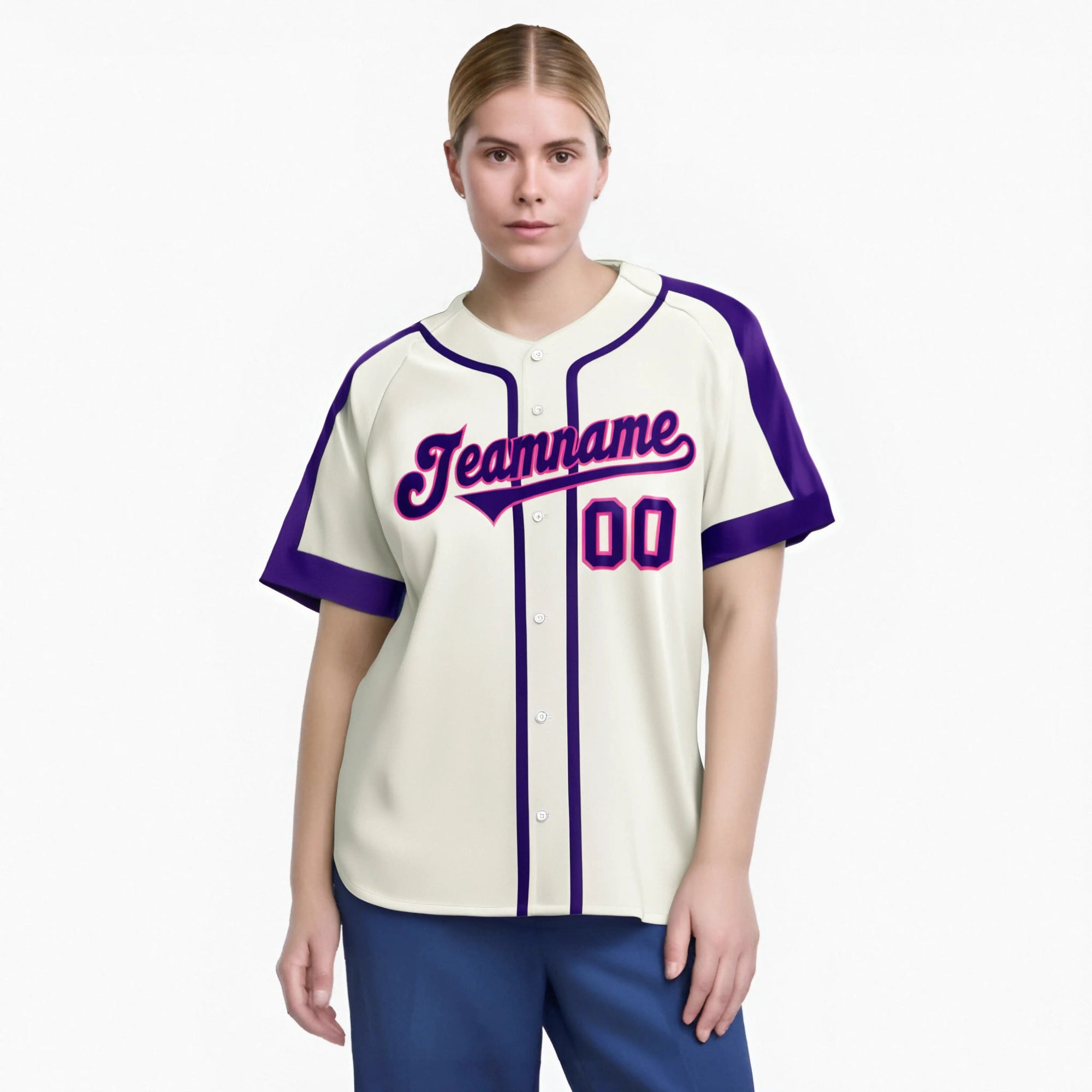 Custom Khaki Purple Blue Baseball Jersey