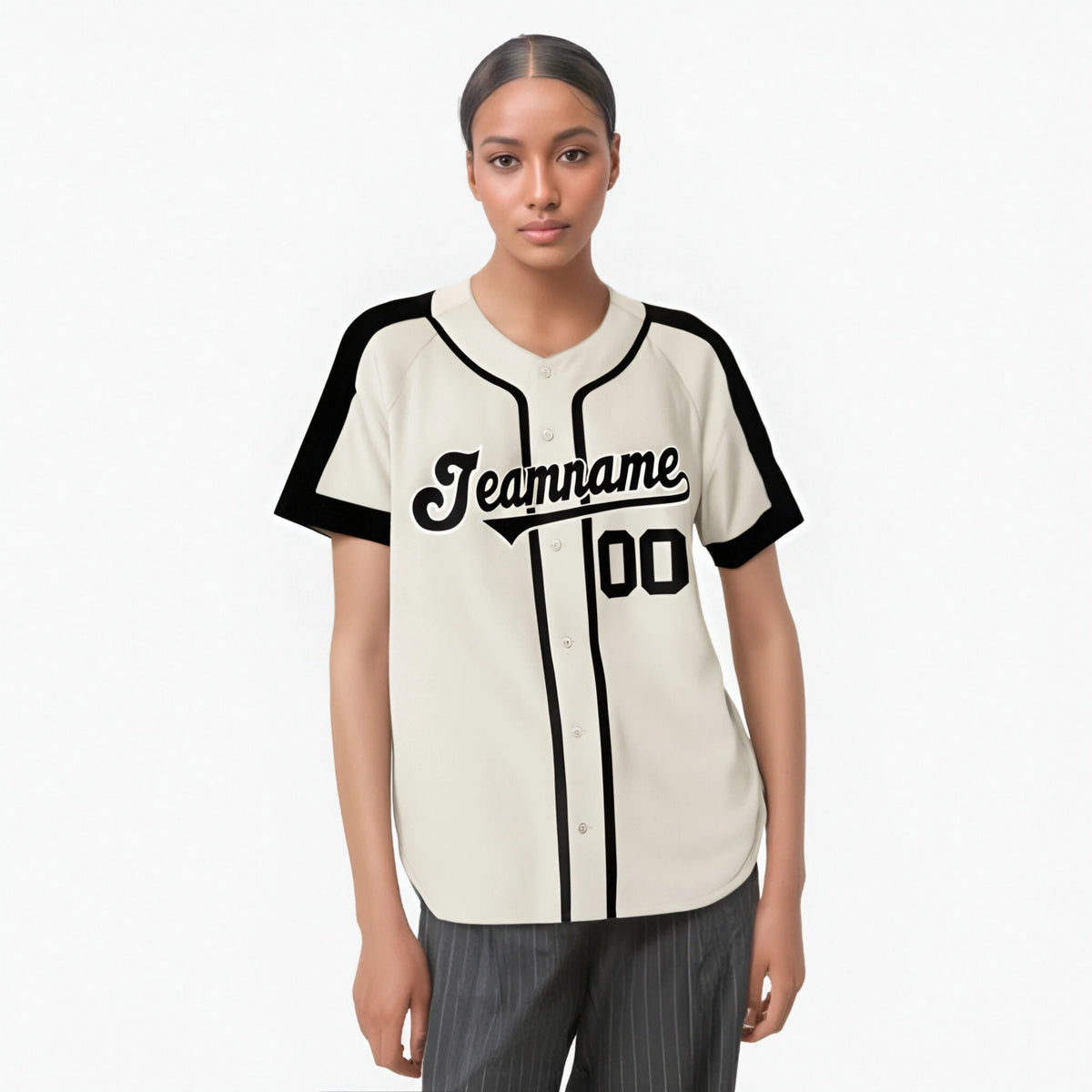 Custom Cream Black Baseball Jersey