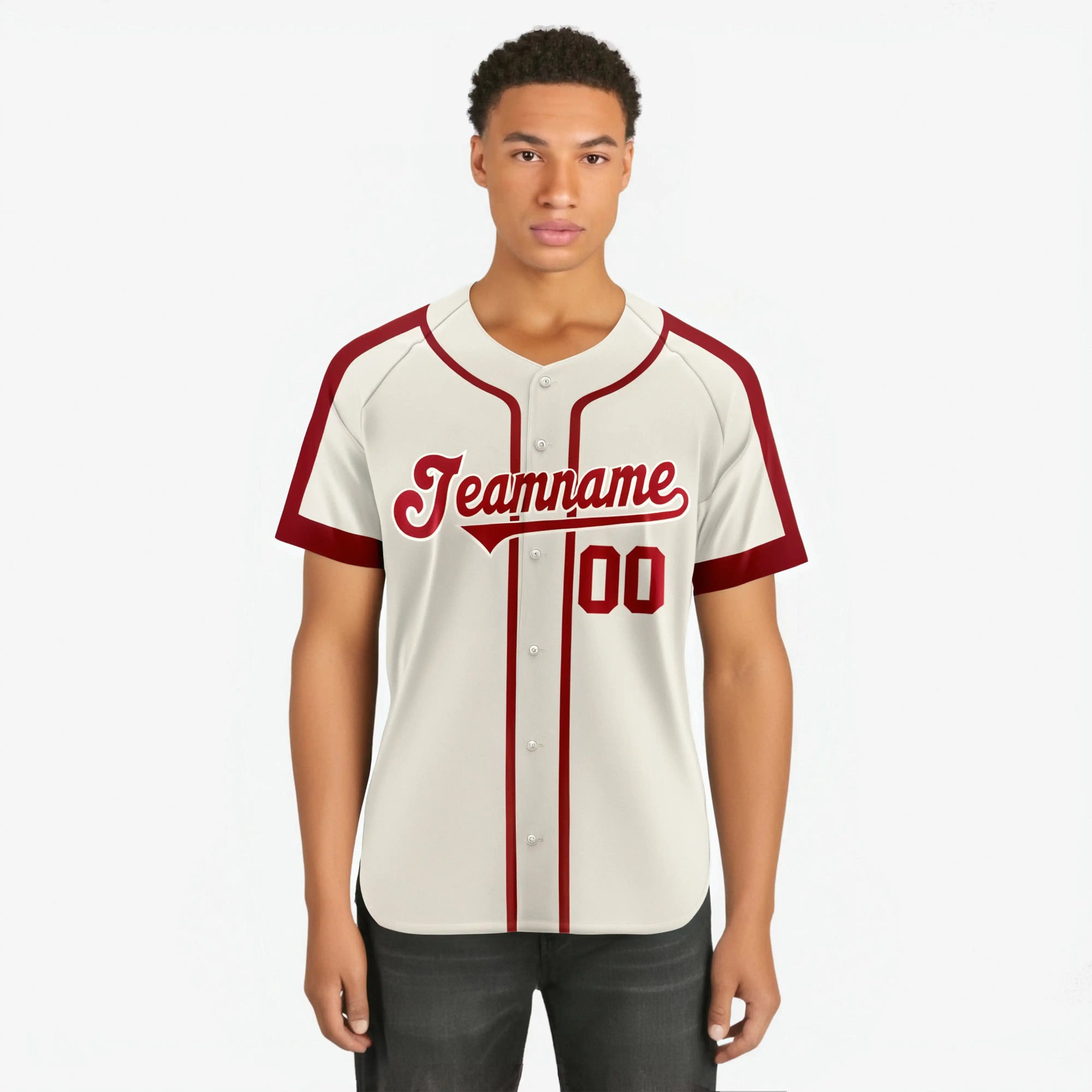 Custom Khaki Red Baseball Jersey