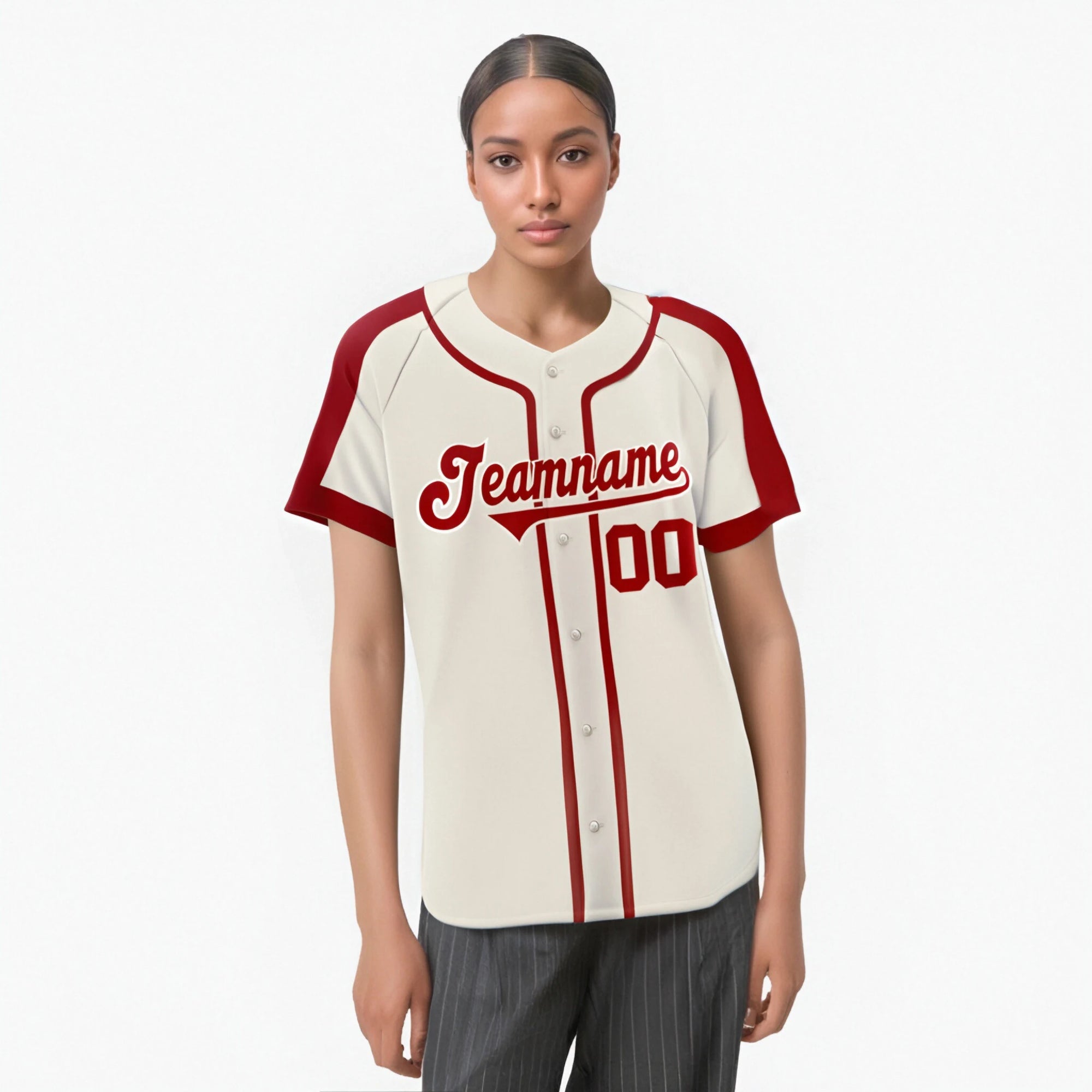 Custom Khaki Red Baseball Jersey