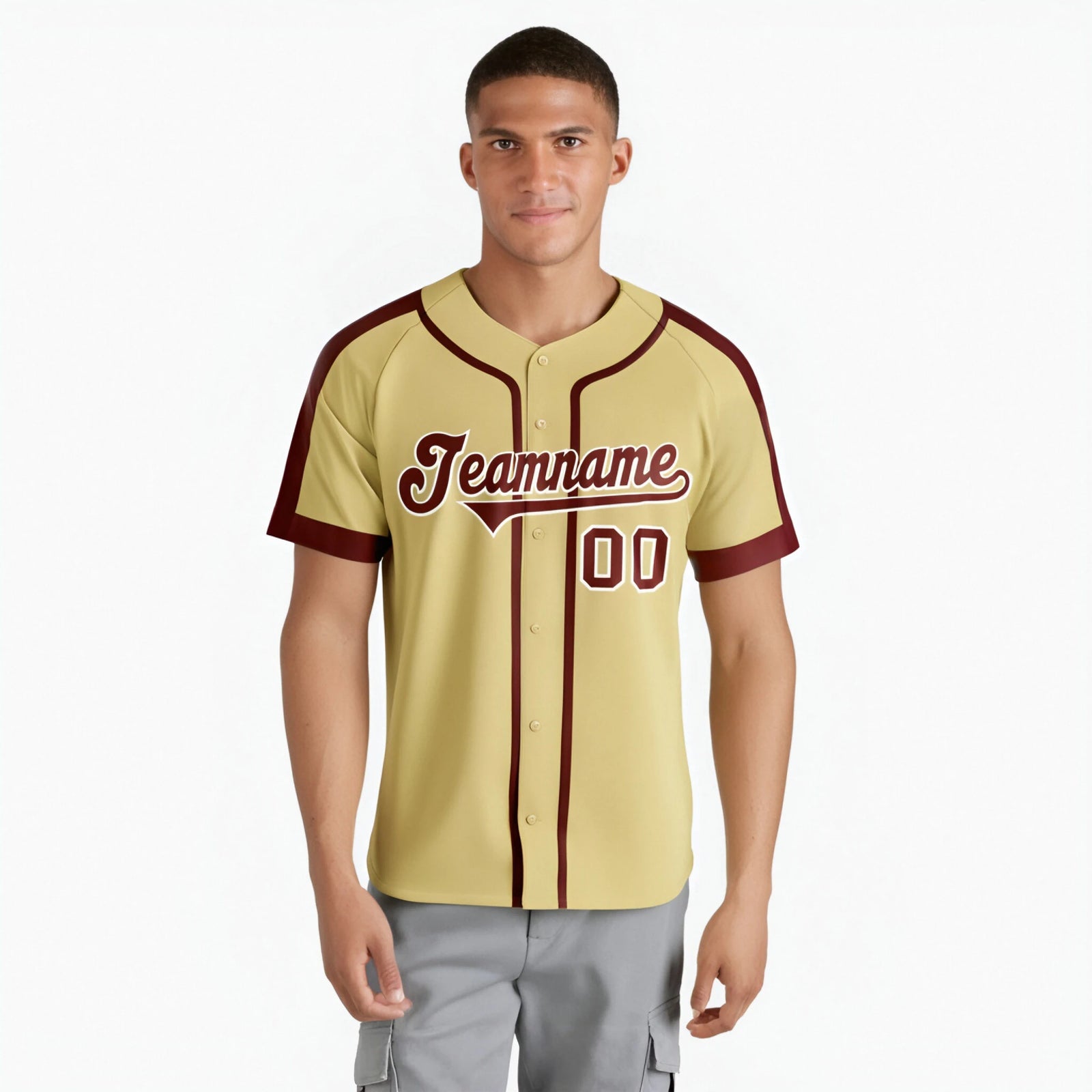Custom Khaki Crimson White Baseball Jersey