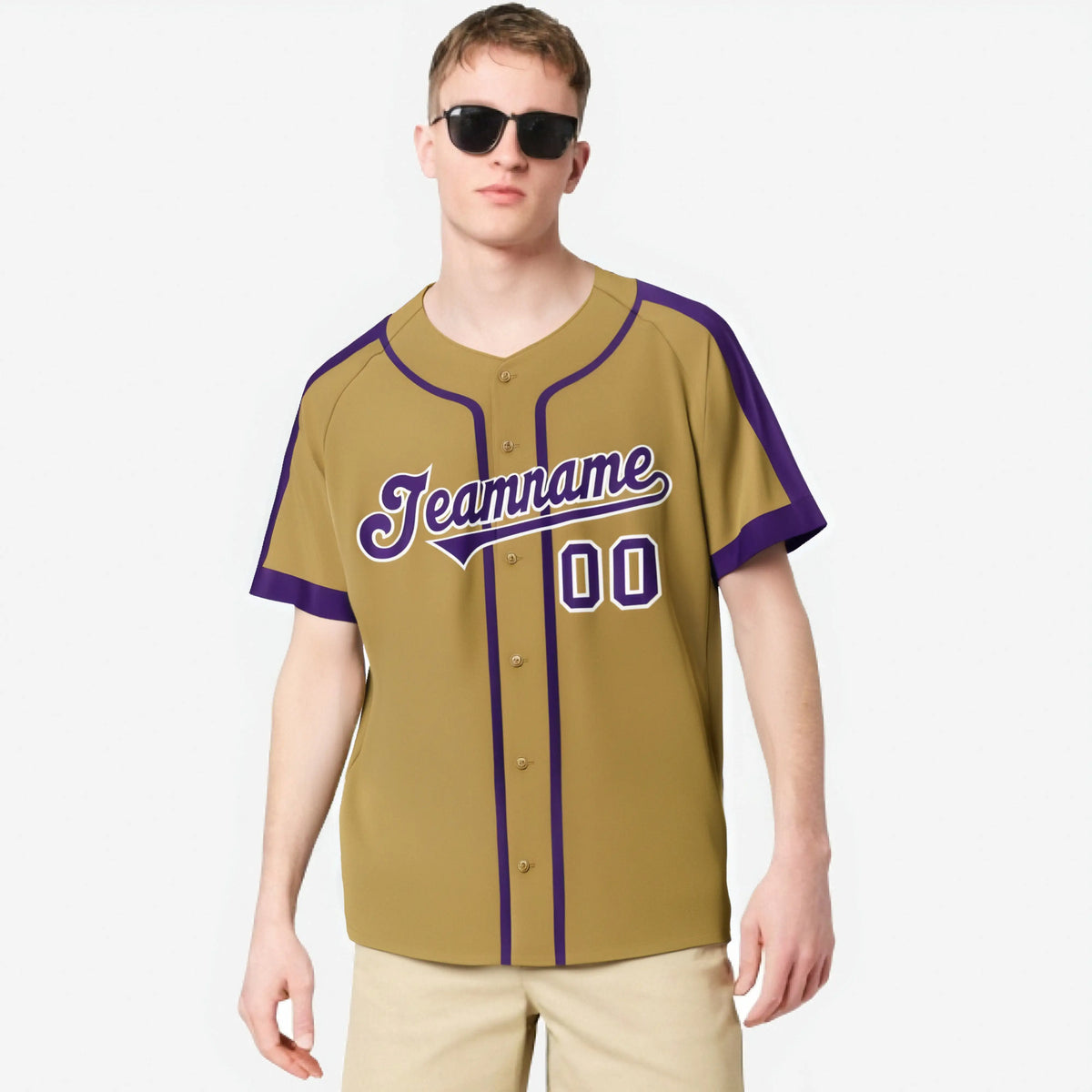 Custom Gold Purple White Baseball Jersey