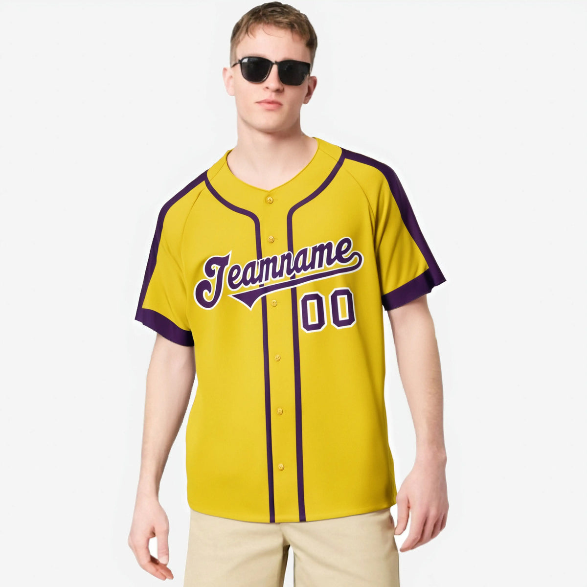 Custom Yellow Purple White Baseball Jersey