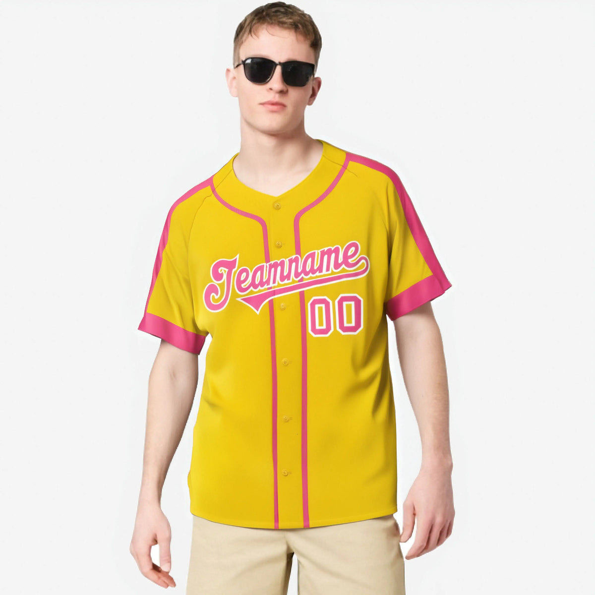 Custom Yellow Pink White Baseball Jersey