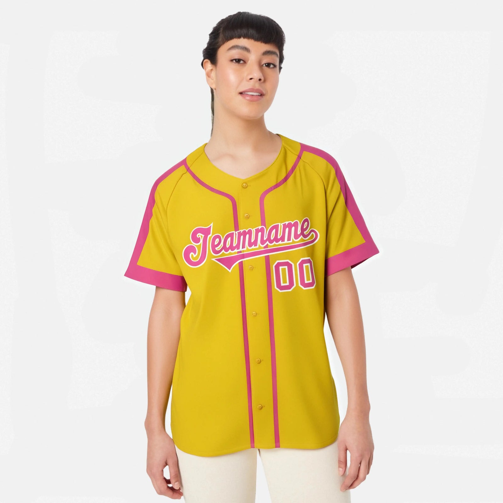 Custom Yellow Pink White Baseball Jersey