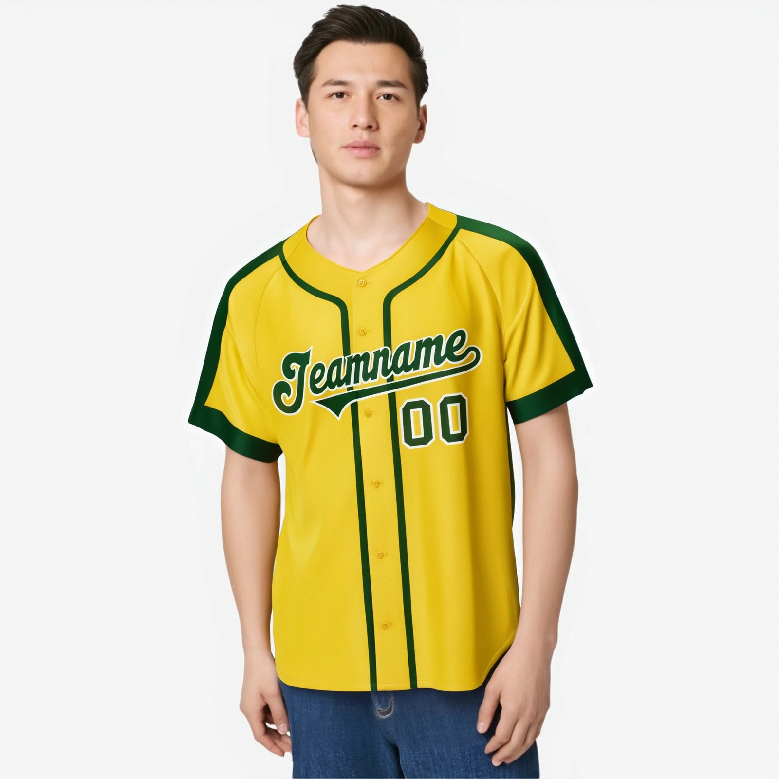 Custom Yellow Green White Baseball Jersey