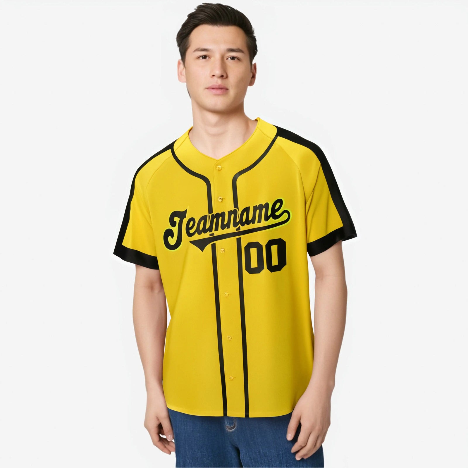 Custom Yellow Black Baseball Jersey