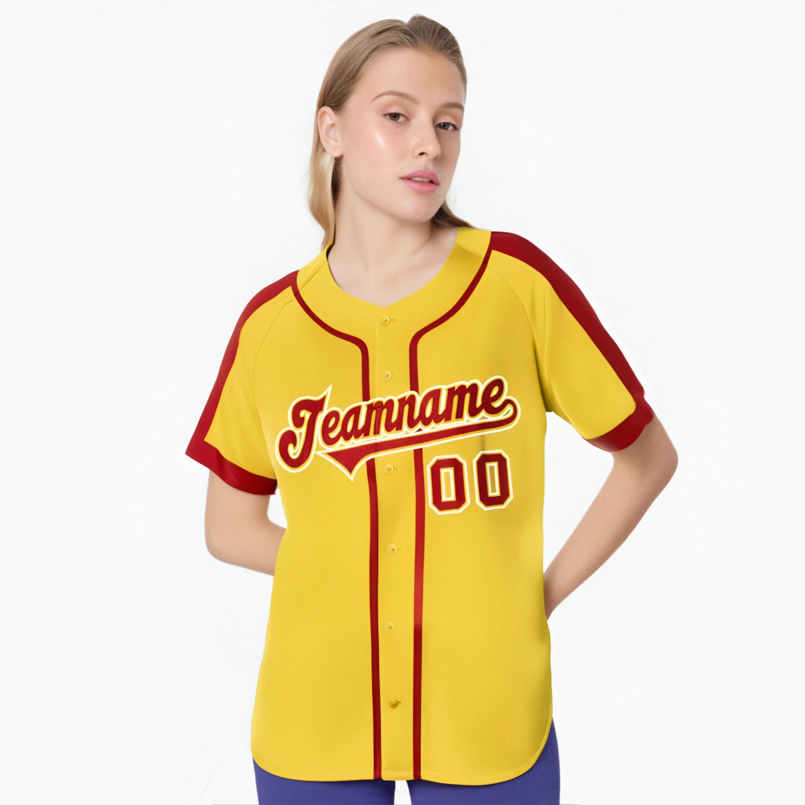 Custom Yellow Red White Baseball Jersey