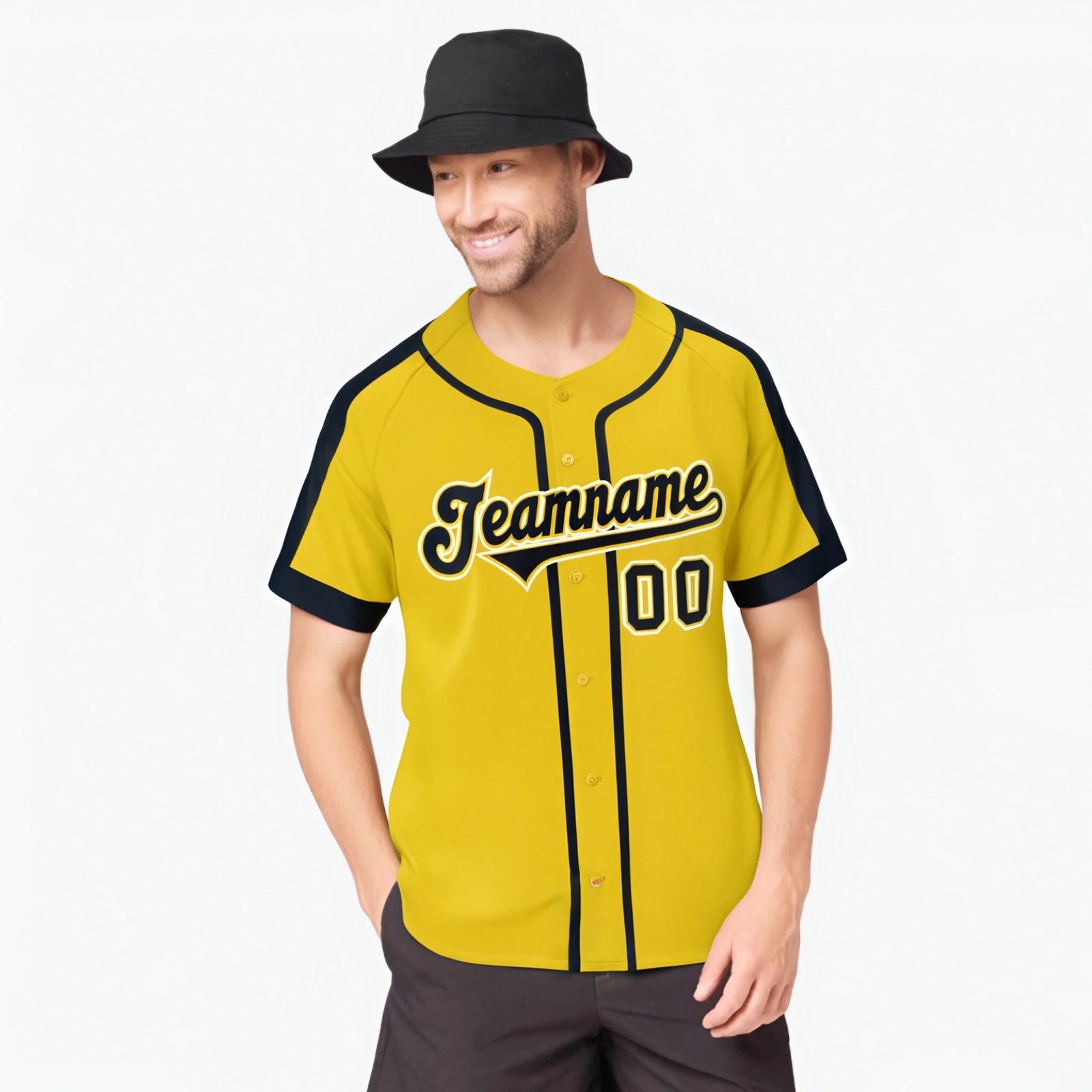 Custom Yellow Black White Baseball Jersey