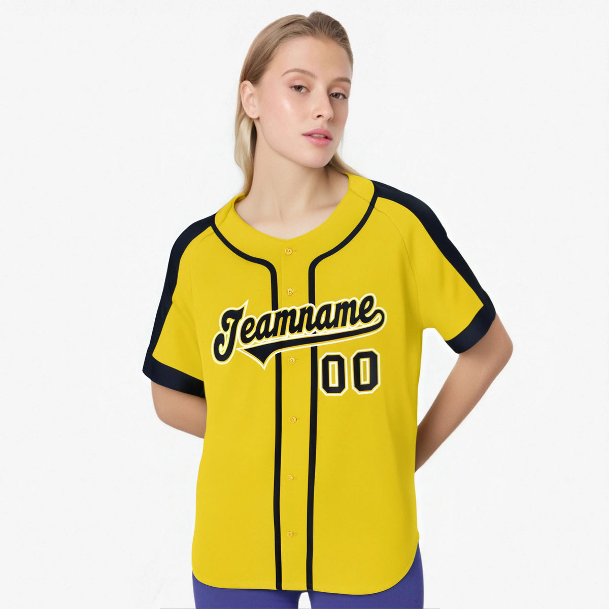 Custom Yellow Black White Baseball Jersey