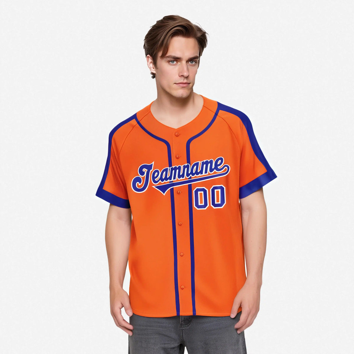 Custom Orange Blue White Baseball Jersey