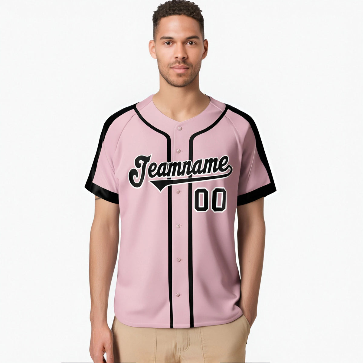 Custom Pink Black White Baseball Jersey