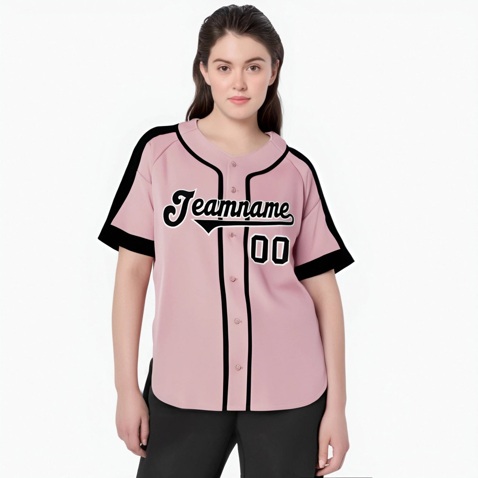 Custom Pink Black White Baseball Jersey