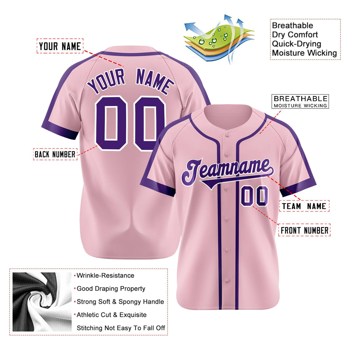 Custom Pink Purple White Baseball Jersey